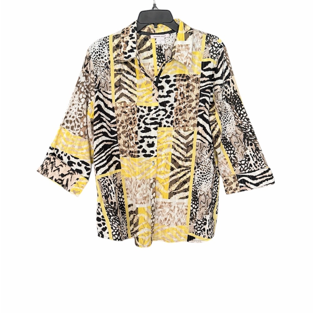 Vintage Allison Daley Yellow and Brown Animal Print Blouse